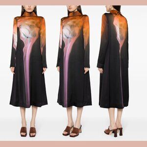 $540 Stine Goya [ XXL ] Mille Abstract Midi Dress Burning Roses on Fire